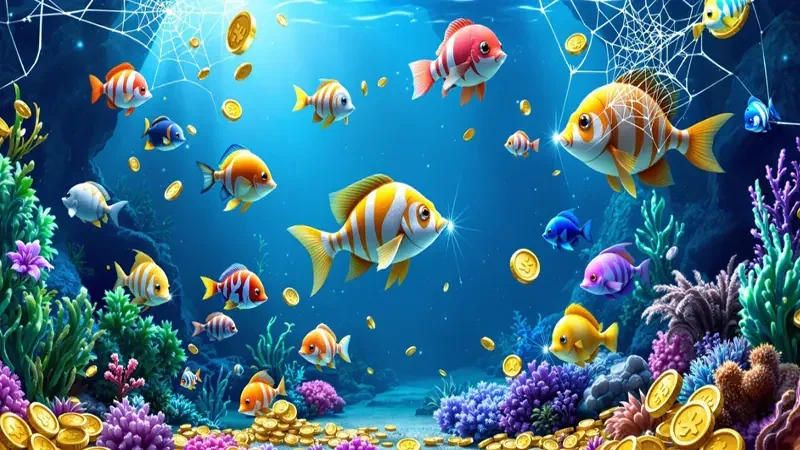 Adegan target ikan dan efek cahaya permainan arcade